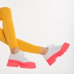 Tenisi dama alb cu roz din material textil Colette