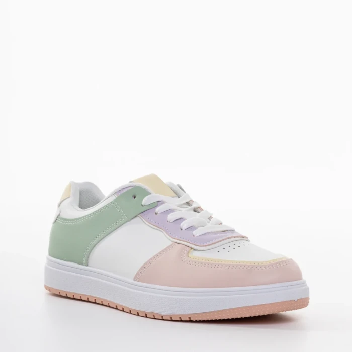Pantofi sport dama roz cu verde din piele ecologica Zhuri