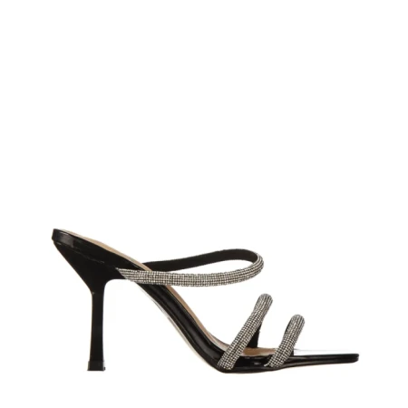 Papuci dama cu toc negri din piele ecologica Selene