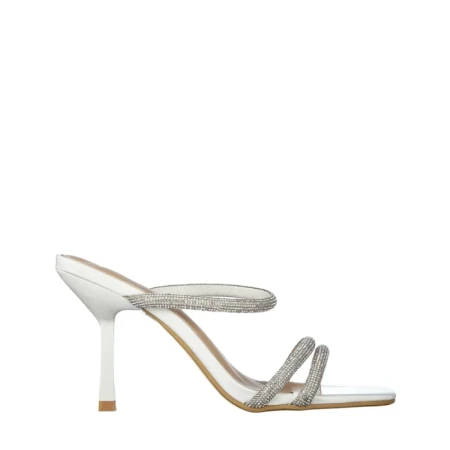 Papuci dama cu toc albi din piele ecologica Selene