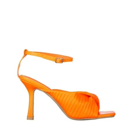 Sandale dama cu toc portocalii din piele ecologica Zuleika