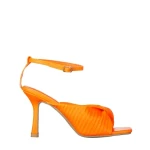 Sandale dama cu toc portocalii din piele ecologica Zuleika