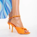 Sandale dama cu toc portocalii din piele ecologica Zuleika