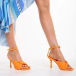 Sandale dama cu toc portocalii din piele ecologica Zuleika