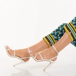 Sandale dama cu toc albe din piele ecologica Egypt