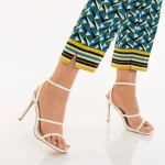 Sandale dama cu toc albe din piele ecologica Egypt