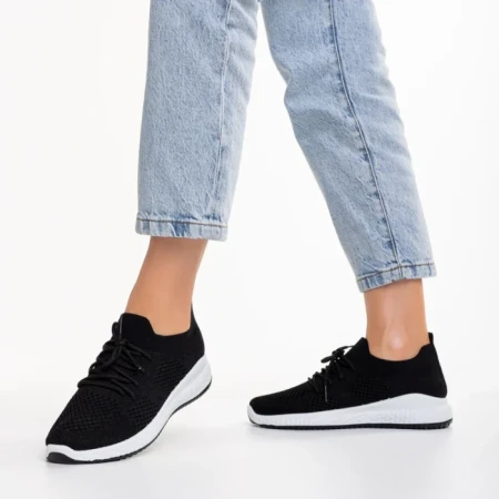 Pantofi sport dama negri cu alb din material textil Eryla