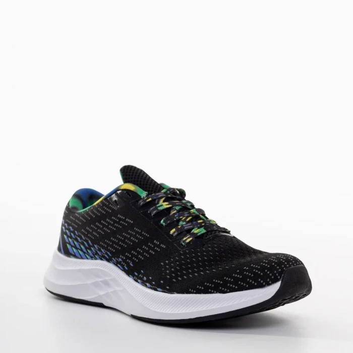Pantofi sport barbati negri cu albastru din material textil Bendi