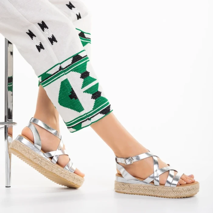 Sandale dama argintii din piele ecologica Xiena