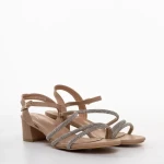 Sandale dama cu toc bej din piele ecologica Averie