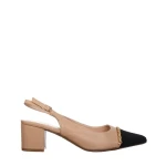 Pantofi dama cu toc bej cu negru din piele ecologica Felicity