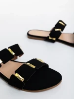 Papuci dama negri din material textil Ivanna