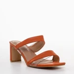 Papuci dama cu toc portocalii din piele ecologica Cameron