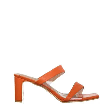 Papuci dama cu toc portocalii din piele ecologica Cameron