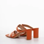 Papuci dama cu toc portocalii din piele ecologica Cameron
