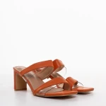 Papuci dama cu toc portocalii din piele ecologica Cameron