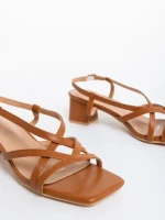 Sandale dama cu toc camel din piele ecologica Maisie