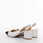 Pantofi dama cu toc albi cu negru din piele ecologica Felicity