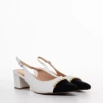 Pantofi dama cu toc albi cu negru din piele ecologica Felicity