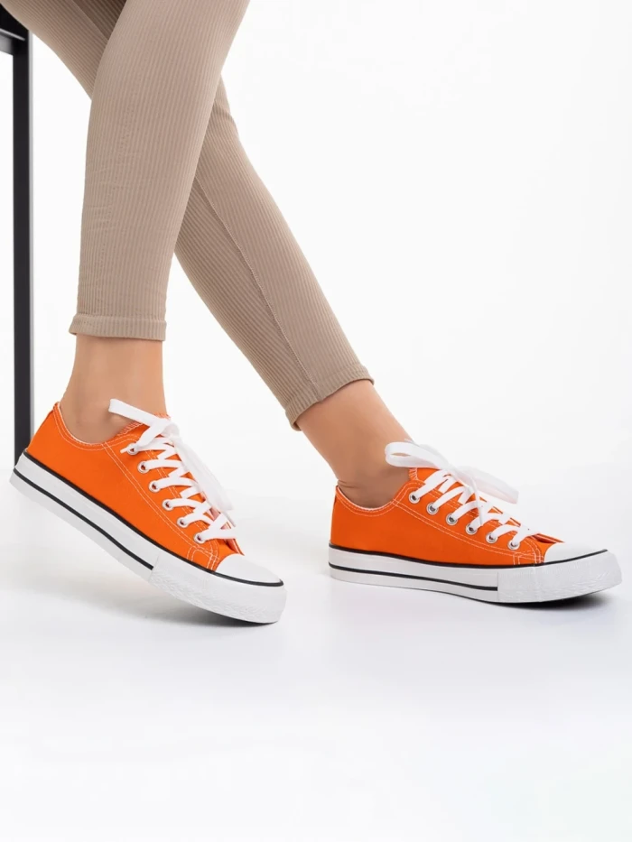 Tenisi dama portocalii din material textil Selima