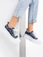 Tenisi dama albastri inchis din material textil Jeremiah