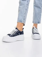 Tenisi dama albastri inchis din material textil Jeremiah