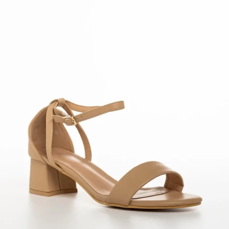 Sandale dama cu toc bej din piele ecologica Aries
