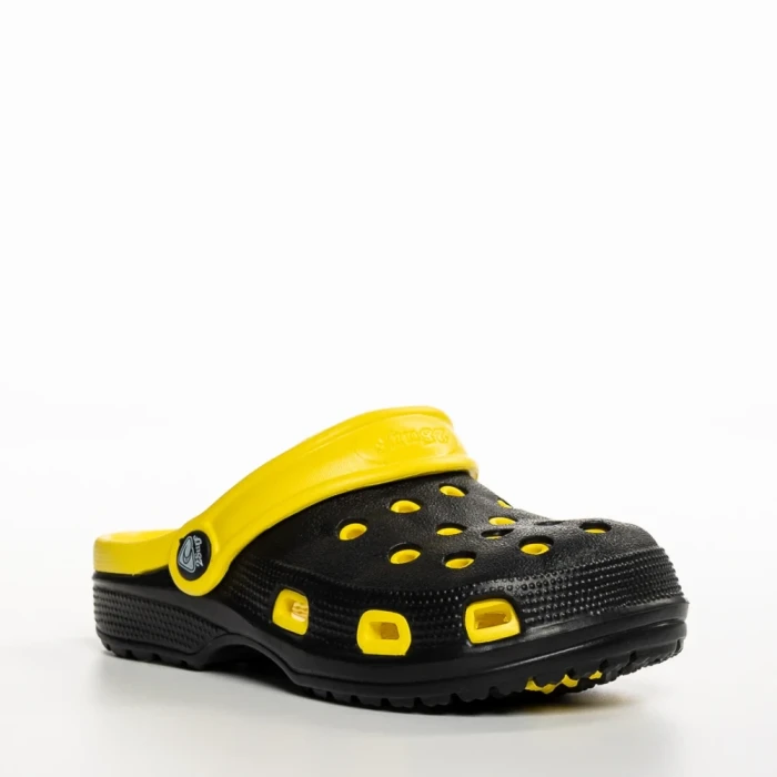 Papuci copii negri cu galben din material sintetic Ibrahim