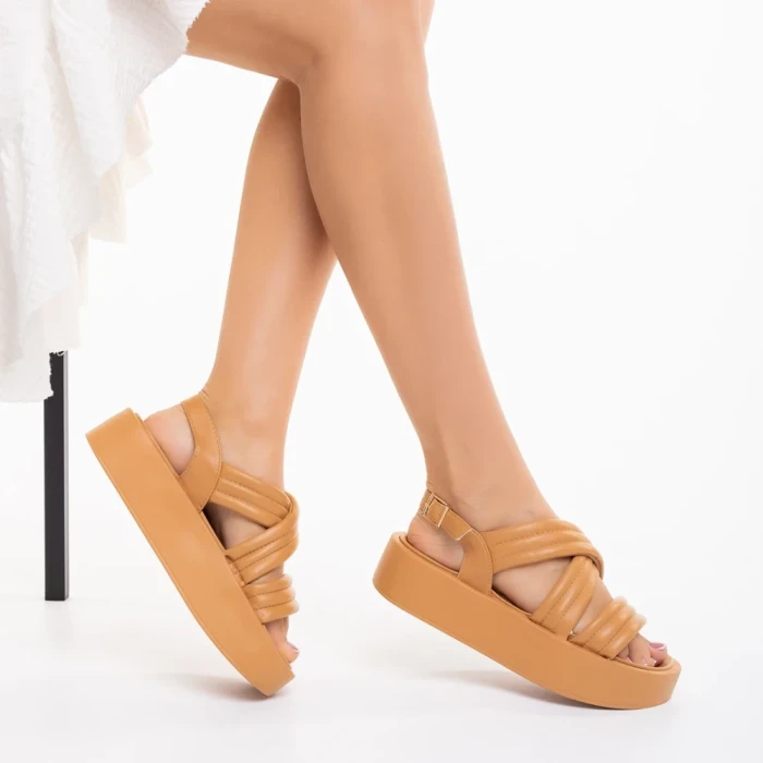 Sandale dama camel din piele ecologica Aryna