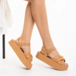 Sandale dama camel din piele ecologica Grova