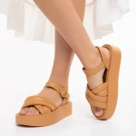 Sandale dama camel din piele ecologica Grova