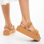 Sandale dama camel din piele ecologica Grova