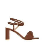 Sandale dama cu toc maro din piele ecologica Divina