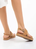 Sandale dama camel din piele ecologica Salina