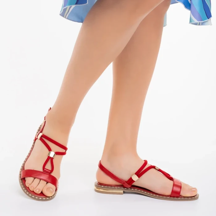 Sandale dama rosii din piele ecologica Charil