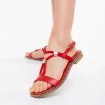 Sandale dama rosii din piele ecologica Charil