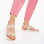 Sandale dama camel din material textil Polly