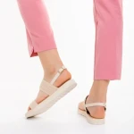 Sandale dama camel din material textil Polly