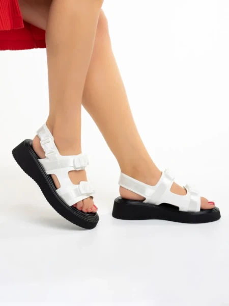 Sandale dama albe din piele ecologica Caroline