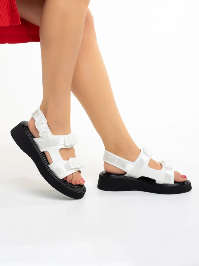 Sandale dama albe din piele ecologica Caroline