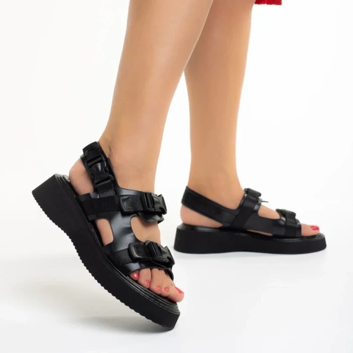 Sandale dama negre din piele ecologica Caroline