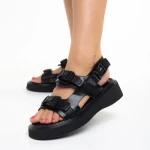 Sandale dama negre din piele ecologica Caroline