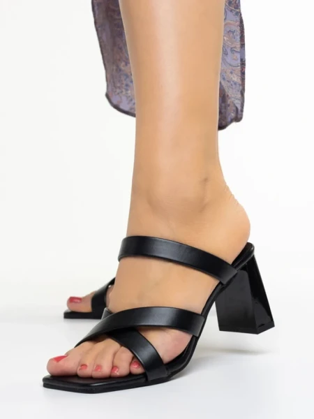 Papuci dama cu toc negri din piele ecologica Dennise