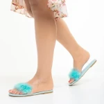 Papuci dama turcoaz din piele ecologica Raylee