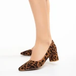 Pantofi dama maro cu negru din material textil cu toc Carlie