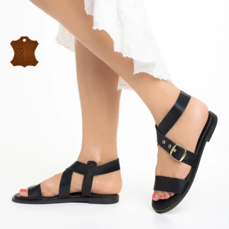 Sandale dama negre din piele naturala Isaly