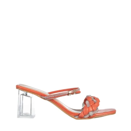 Papuci dama portocali din piele ecologica Abriana