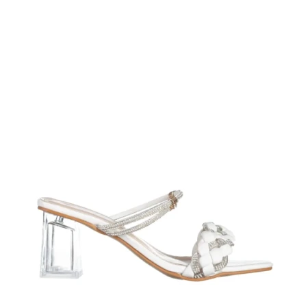 Papuci dama albe din piele ecologica Abriana