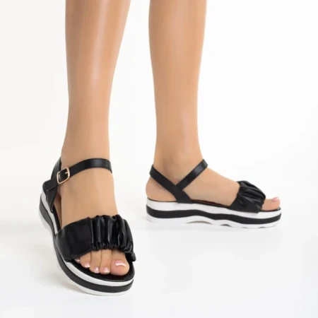 Sandale dama negre din piele ecologica Wilda