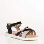 Sandale copii negre cu roz din piele ecolgica Pearl